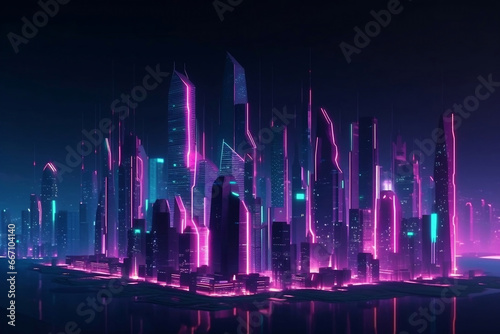 Futuristic neon illuminated megapolis with skyscrapers generative ai