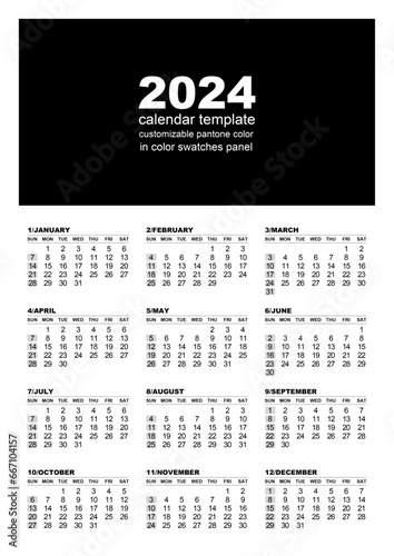 2024 calendar whose color can be changed with one click - one page