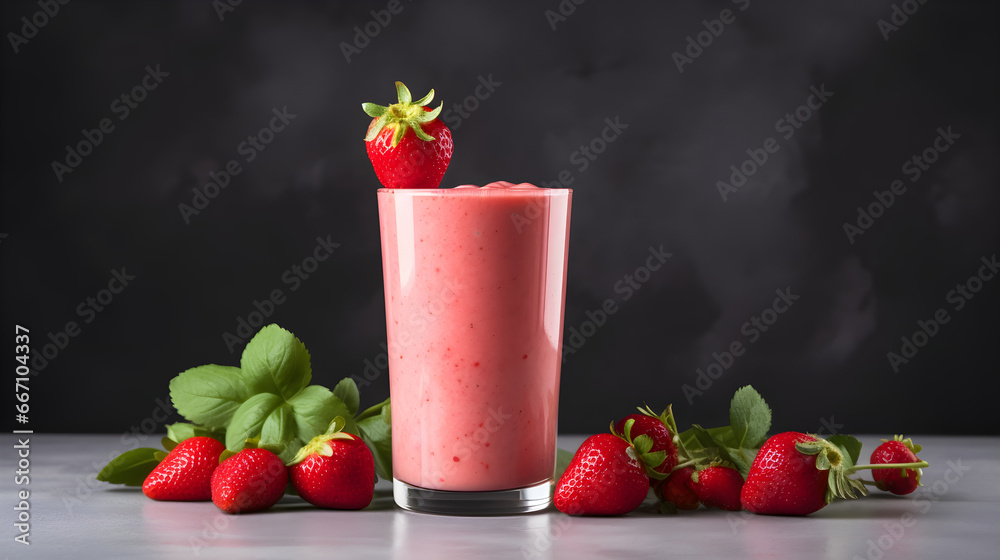 Glass of smoothie with strawberries on isolated background Glass of smoothie with strawberries on isolated background