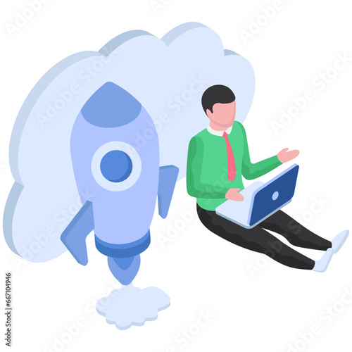 Conceptual flat design illustration of cloud startup