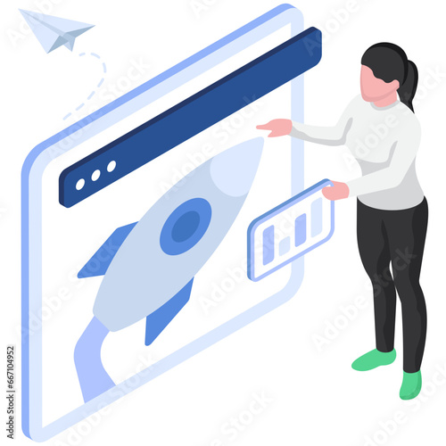 A flat design illustration of website launch