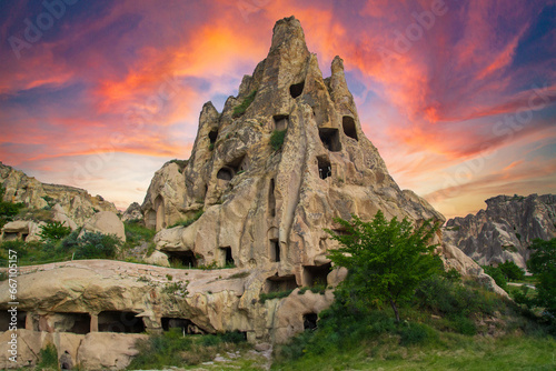 Rocks with cave houses at Göreme, Open air UNESCO world heritage site Museum in Cappadocia, Turkey