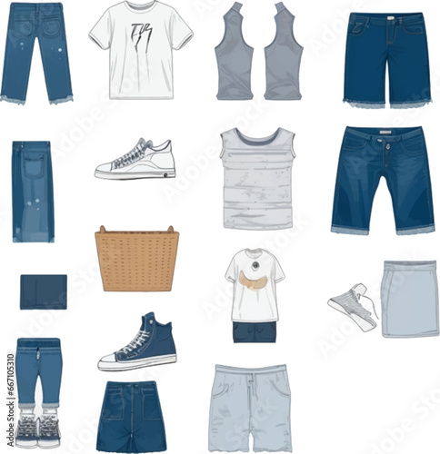 set of Dirty casual Clothes haven't been washed Laundry icon vector