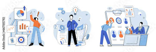 Business development. Vector illustration. Skillful management is vital for team cohesion and productivity Finding right profession requires self-discovery and exploration Job seekers navigate