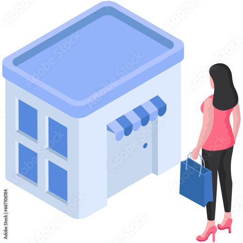 Conceptual flat design illustration of going for shopping