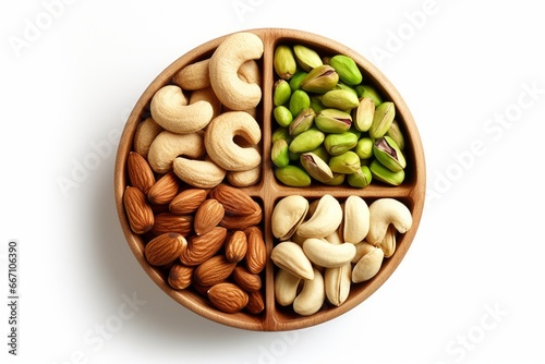 Pistachio, Almond, Peanut, and Cashew Nuts Arranged on White AI generated