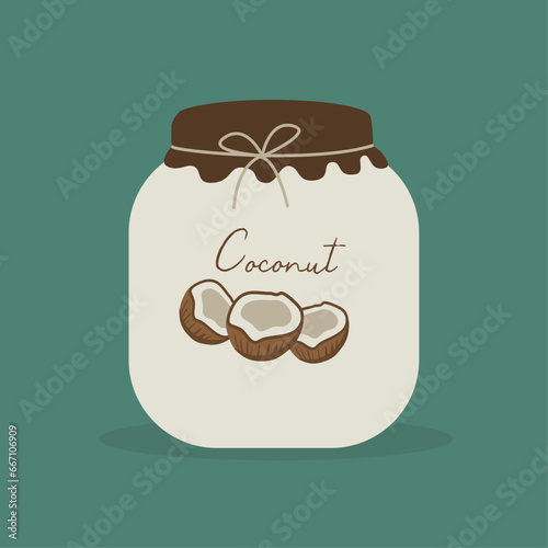  Flat Design Illustration Jar of  Coconut