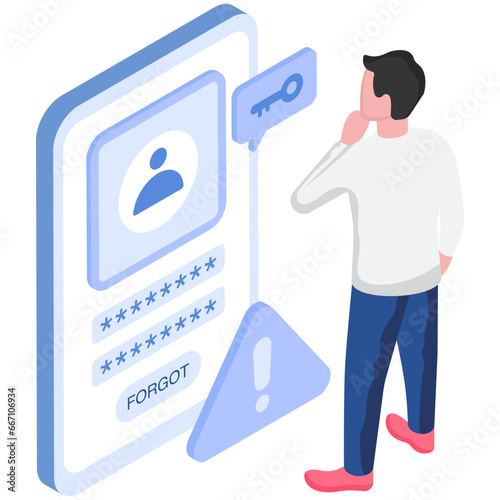Conceptual flat design illustration of mobile password forgot