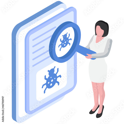      Virus under magnifying glass, debugging