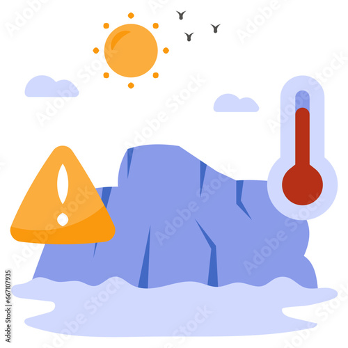 A flat design icon of melting glacier