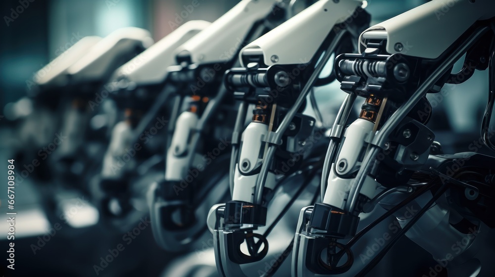 Surgical Robots: A close - up view of surgical instruments attached to robotic arms. Surgical Robots: A close - up view of surgical instruments attached to robotic arms.