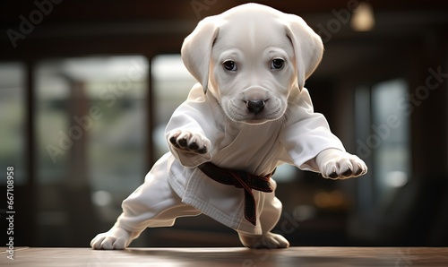 Ai cucciolo di cane che pratica il karate 03 photo