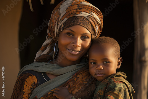 Mère africaine portant son enfant photo