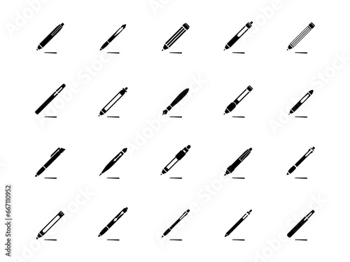 Pens and pencils isolated. Writing tools icons set Vector illustration. photo