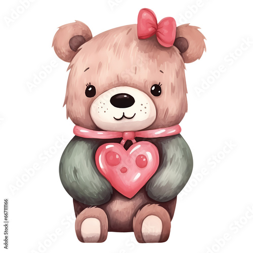 Watercolor Cute Teddy Bear Valentine Clipart Illustration