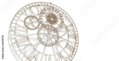 clock mechanism scheme 3d rendering