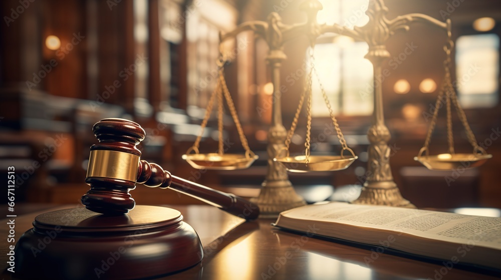 Symbol of Justice, The Judge Gavel in the Court Hall, Signifying Law and Justice Concept - Placed on the Lawyer's Desk in the Warm Afternoon Light
Symbol of Justice, The Judge Gavel in the Court Hall, Signifying Law and Justice Concept - Placed on the Lawyer's Desk in the Warm Afternoon Light