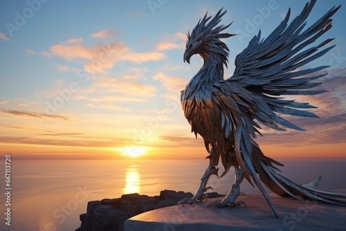 A statue of a bird standing tall on top of a cliff. Perfect for nature enthusiasts and outdoor lovers. © Fotograf