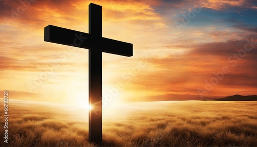 cross and landscape under a wonderful sky - christian symbol