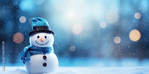 Winter magic. Snowfall and snowman delight. Frosty celebrations. Christmas tale. Snowflakes snowmen and joy. Chilly cheer. Greetings in snowy landscape photo