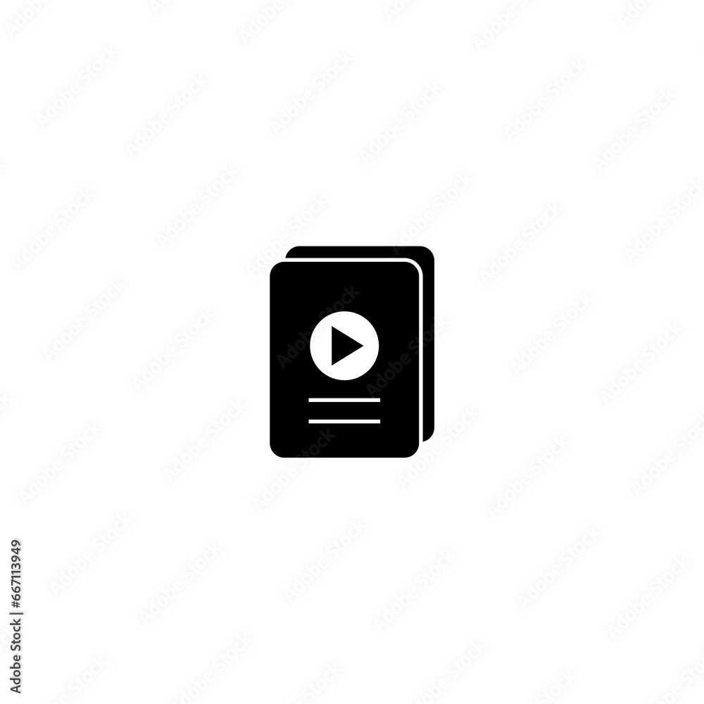 Audio book icon. Play button and book isolated on white background   