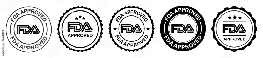 FDA Approved, FDA Registered Rounded vector Icon set