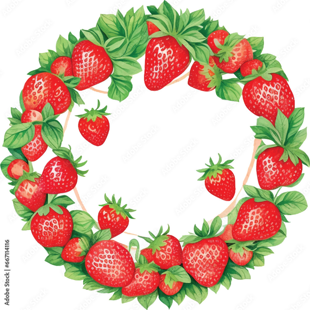 Strawberry Round Border Frame isolated on white background Strawberry Round Border Frame isolated on white background