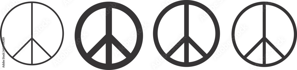 Peace symbol vector illustration. Black and white circle international peace icon for anti war or nuclear disarmament. american style vector. - obrazy, fototapety, plakaty 