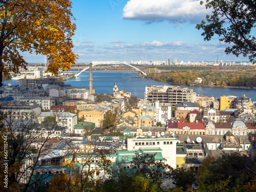 Downtown of Kyiv, Ukraine in sunny day. Views of historic architecture and landscape, nature of Kyiv, autumn. 