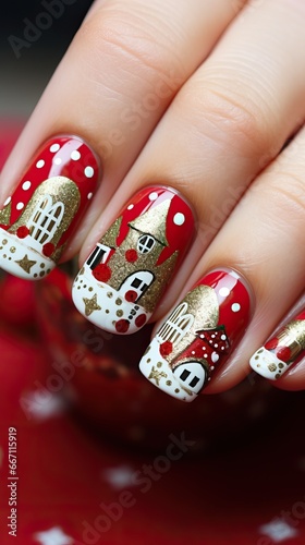 Fingernails decorated with Christmas Theme. Professional Art. 