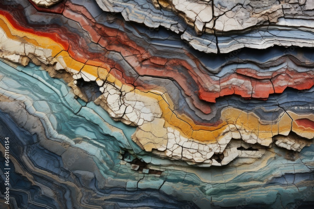 Fototapeta premium A close-up view of a rock displaying a multitude of vibrant colors. This image can be used to add a pop of color to any design or to represent the beauty and diversity of nature