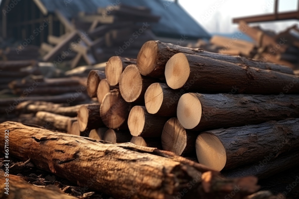 A pile of logs sitting on top of a pile of wood. This image can be used to depict a lumberyard, firewood storage, or the logging industry A pile of logs sitting on top of a pile of wood. This image can be used to depict a lumberyard, firewood storage, or the logging industry