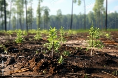 A picture of a field covered in dirt with trees in the background. Perfect for nature-themed projects or landscape designs