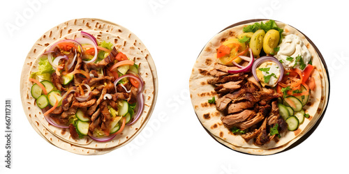 Shawarma, plate, top view, transparent background, isolated image, generative AI 