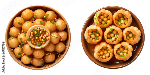 Pani Puri (or Golgappa), top view, transparent background, isolated image, generative AI
