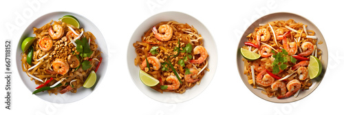 pad thai, top view, transparent background, isolated image, generative AI 