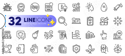 Outline set of Lamp, Sun protection and Verification document line icons for web with Card, Stop stress, Phone message thin icon. Brainstorming, Vip award, Creative idea pictogram icon. Vector