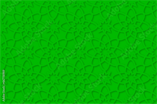 Green background with three dimensional geometric pattern. Islamic background with three dimensional effect. Best design for banner, leaflet, backdrop, cover, card, and more.