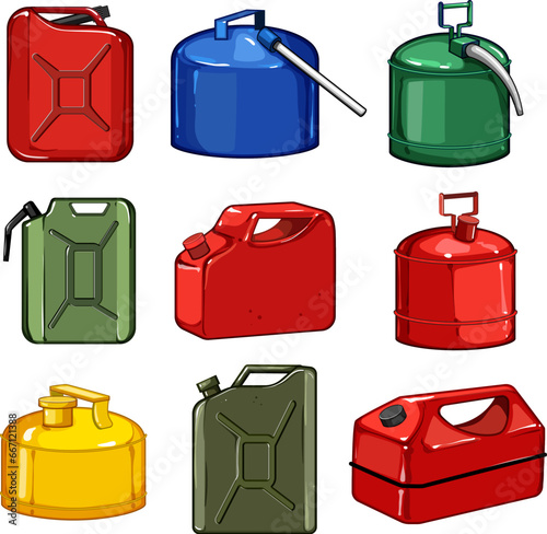 fuel can metal set cartoon. gasoline container, gas diesel, tank gallon fuel can metal sign. isolated symbol vector illustration