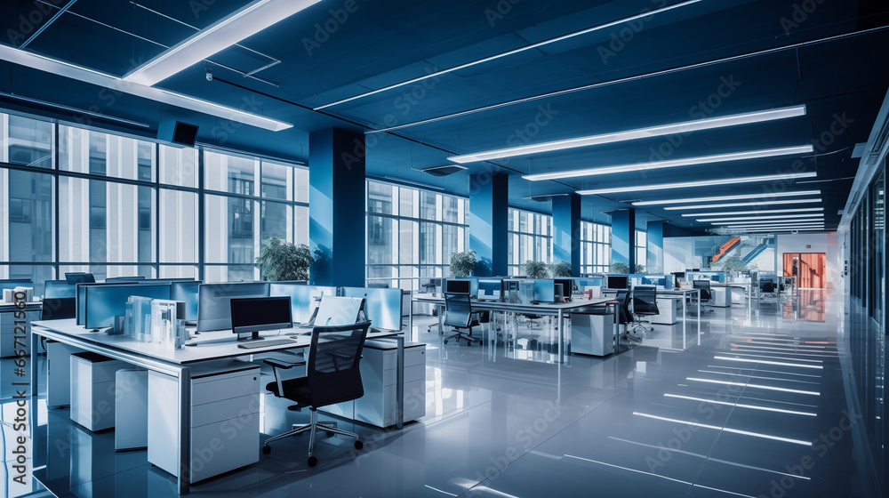 A modern IT office without people a beautiful, technologically advanced space that promotes collaboration and creativity A modern IT office without people a beautiful, technologically advanced space that promotes collaboration and creativity