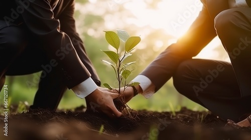 Business Leader Planting Tree Represents Corporate Social Responsibility and Commitment to Sustainability