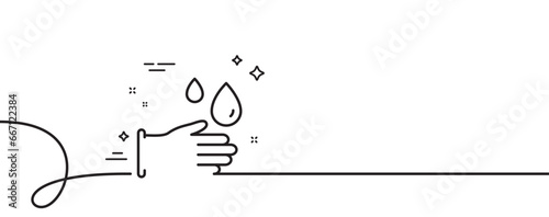 Cleaning rubber gloves line icon. Continuous one line with curl. Hygiene sign. Washing Housekeeping equipment sign. Rubber gloves single outline ribbon. Loop curve pattern. Vector