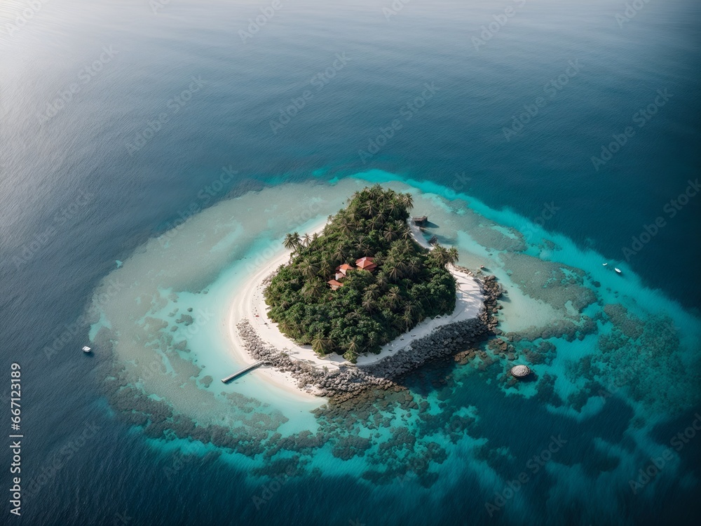 Island in the sea, top view
