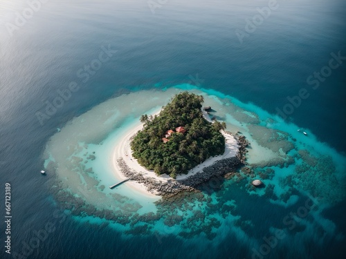 Island in the sea, top view