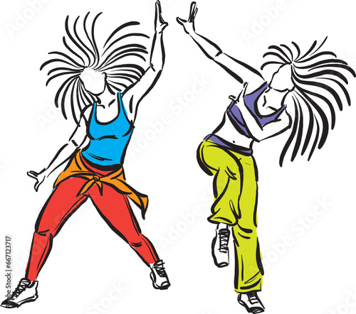 hip hop dancers pretty women active lifestyle vector illustration