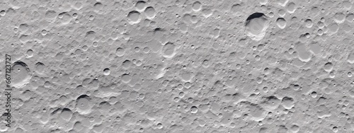 Seamless moon surface close up background texture. Tileable greyscale lunar, meteor craters, rocks and furrows planetary pattern. Astronomy concept wallpaper, space backdrop photo