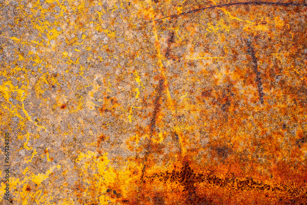 Dirty and fading yellow paintwork on the lid of a waste skip. Dirty and fading yellow paintwork on the lid of a waste skip.