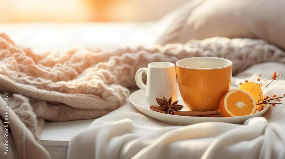 Pumpkin spice cup of tea stock photo, cozy teatime autumn drink Pumpkin spice cup of tea stock photo, cozy teatime autumn drink