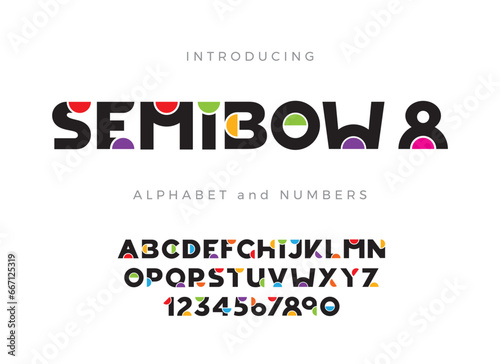 Modern abstract alphabet font. Minimal, futuristic, creative and colourful letters and numbers . Vector illustration