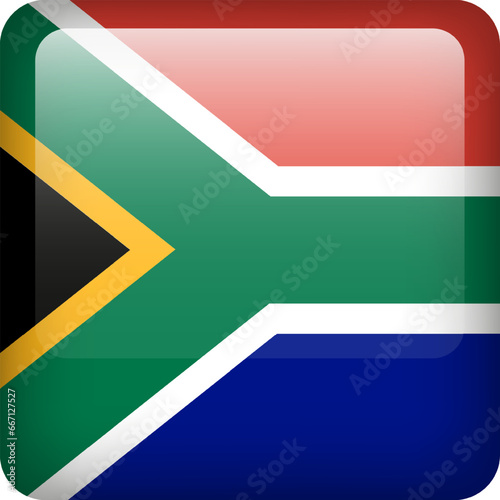 3d vector South Africa flag glossy button. South African national emblem. Square icon with flag of South Africa